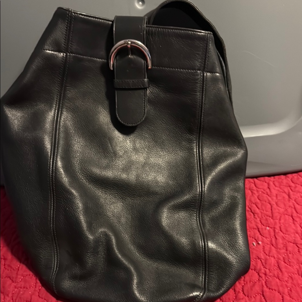 Black Leather Coach Sling Backpack
